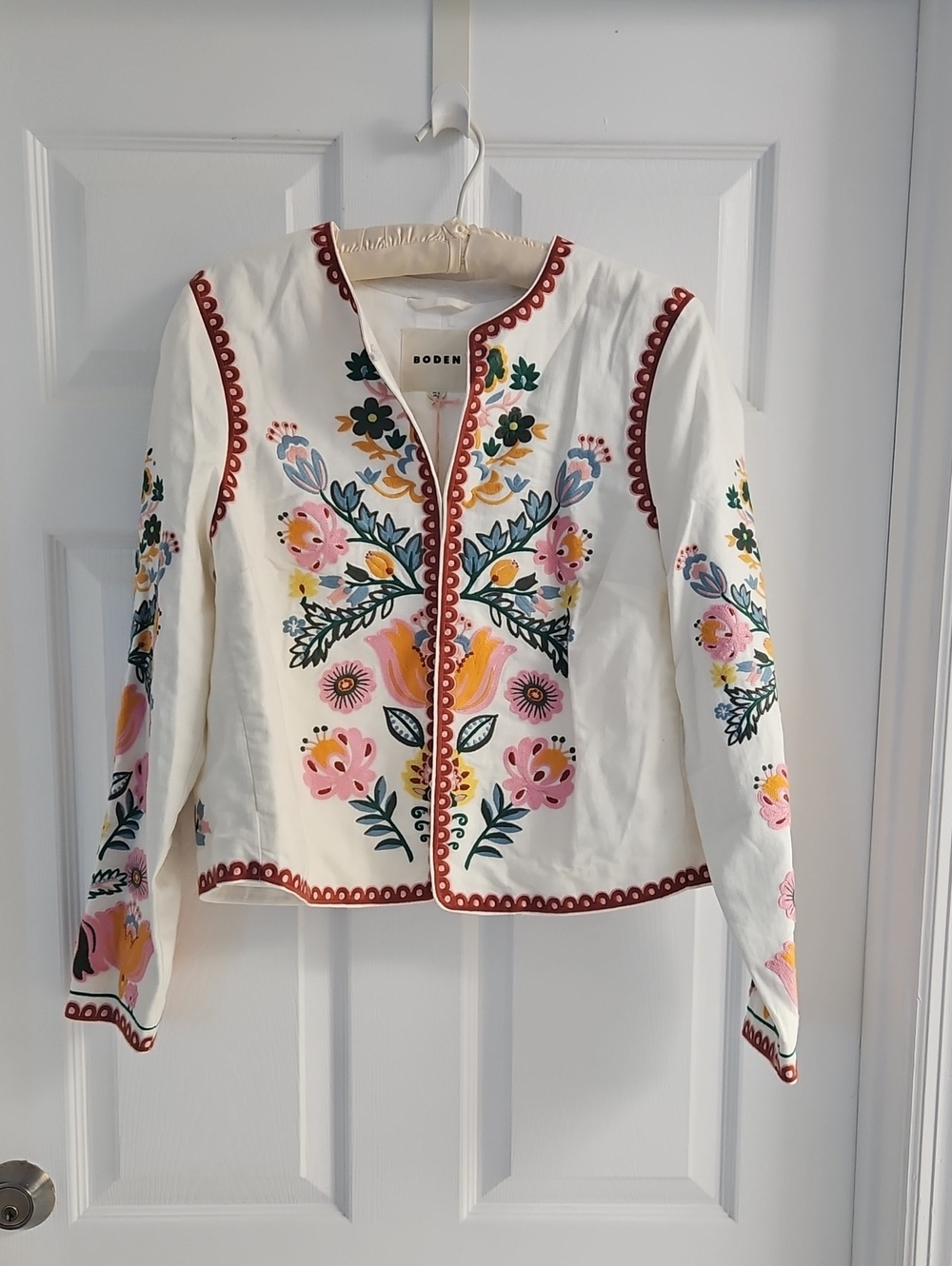 Boden Cream  Jacket with Multicolor Floral Embroidery - Picture 1 of 12